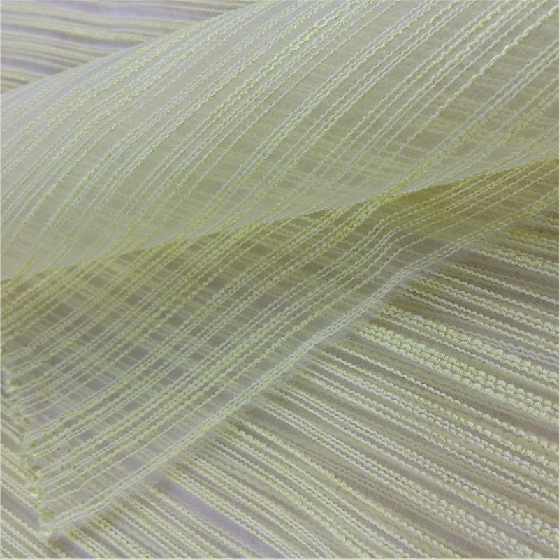 高档春秋单丝布提花欧根纱 涤纱条子布 女装裙装面料