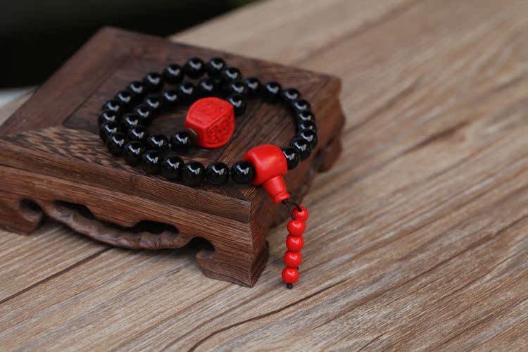 中国风女装配饰微信淘宝一件代理天然黑玛瑙珠砂复古佛珠两圈手链