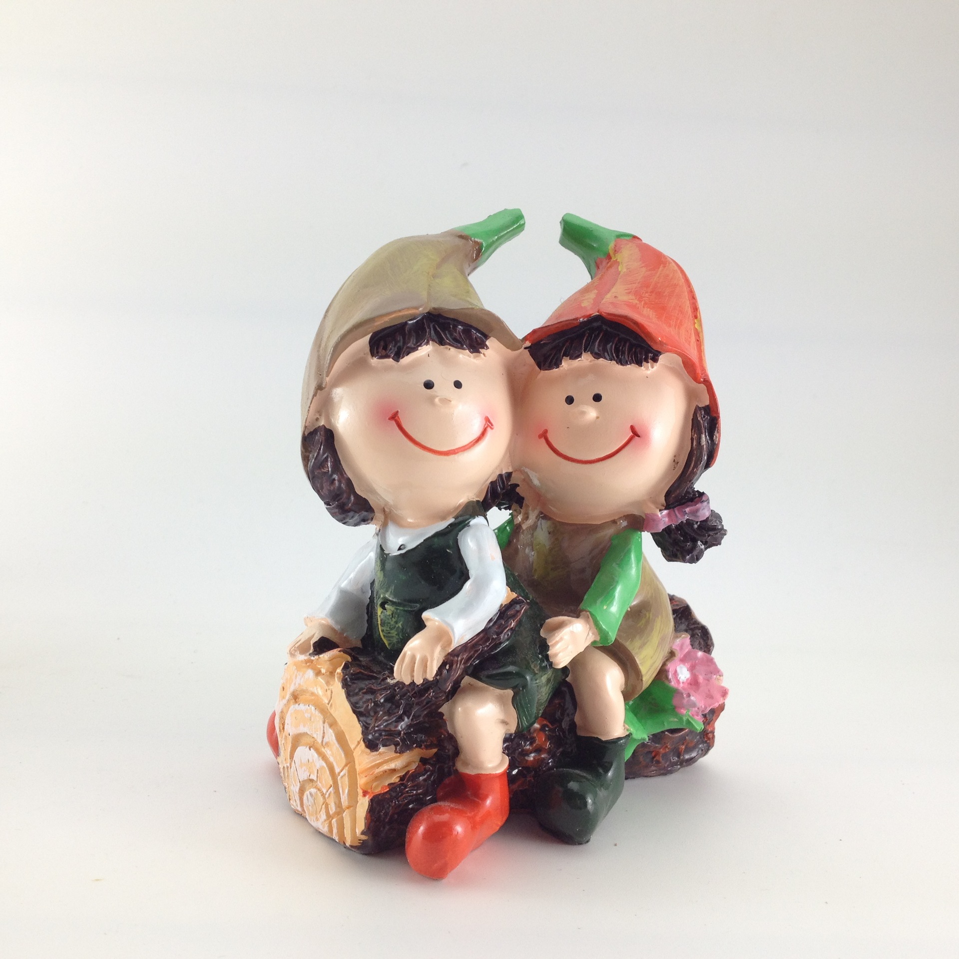 感受田园生活双人坐树桩树脂娃娃 家居婚房摆设摆件装饰品礼物