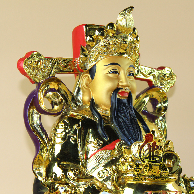 厂家批发树脂佛像观音佛像陶瓷泰国木雕铜聚宝盆财神爷招财48cm