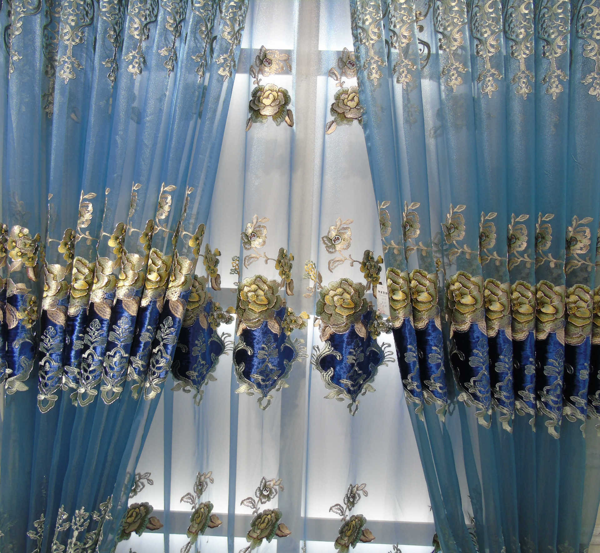 2213高档金丝绣花客厅纱帘 卧室餐厅隔断绒布纱 定制成品窗帘布