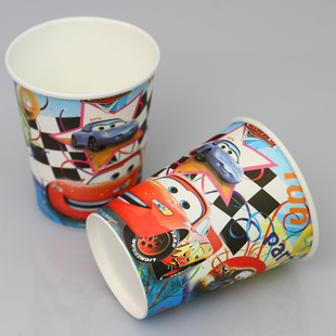 儿童派对装扮用品 卡通一次性派对纸杯 生日快乐纸杯汽车总动员