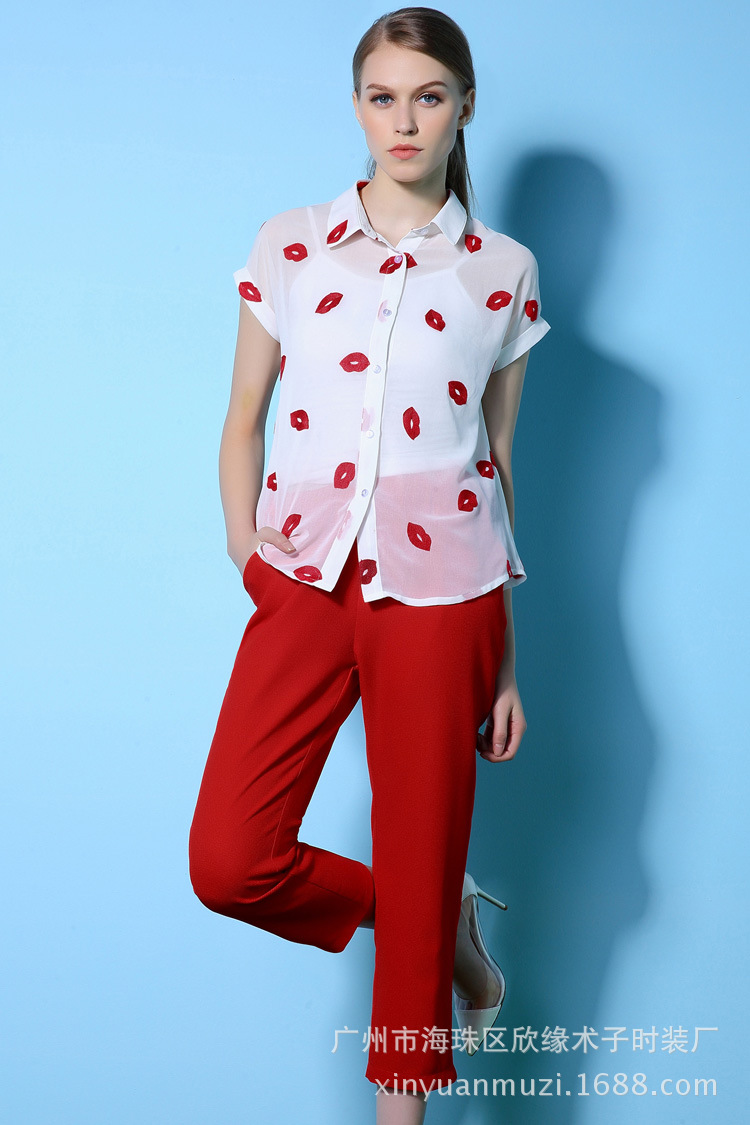 特价清仓 红唇刺绣上衣内搭吊带 下搭小脚裤休闲时尚两件套321021