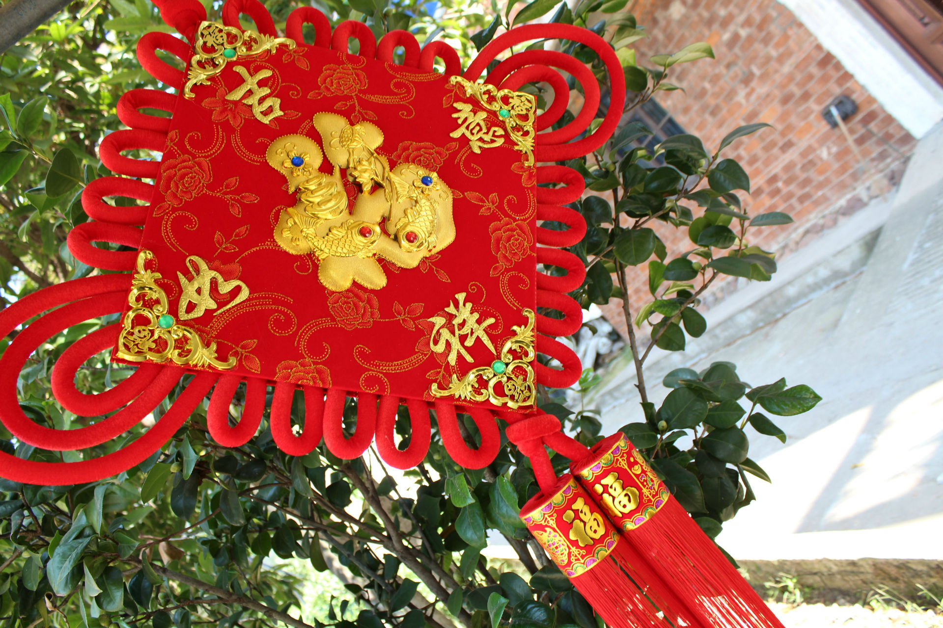 大红荷花元宝福 福字中国结板结 新年喜庆挂件壁饰 批发