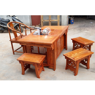 【厂家直销】2014新款将军桌 榆木雕花功夫茶台 实木休闲泡茶桌