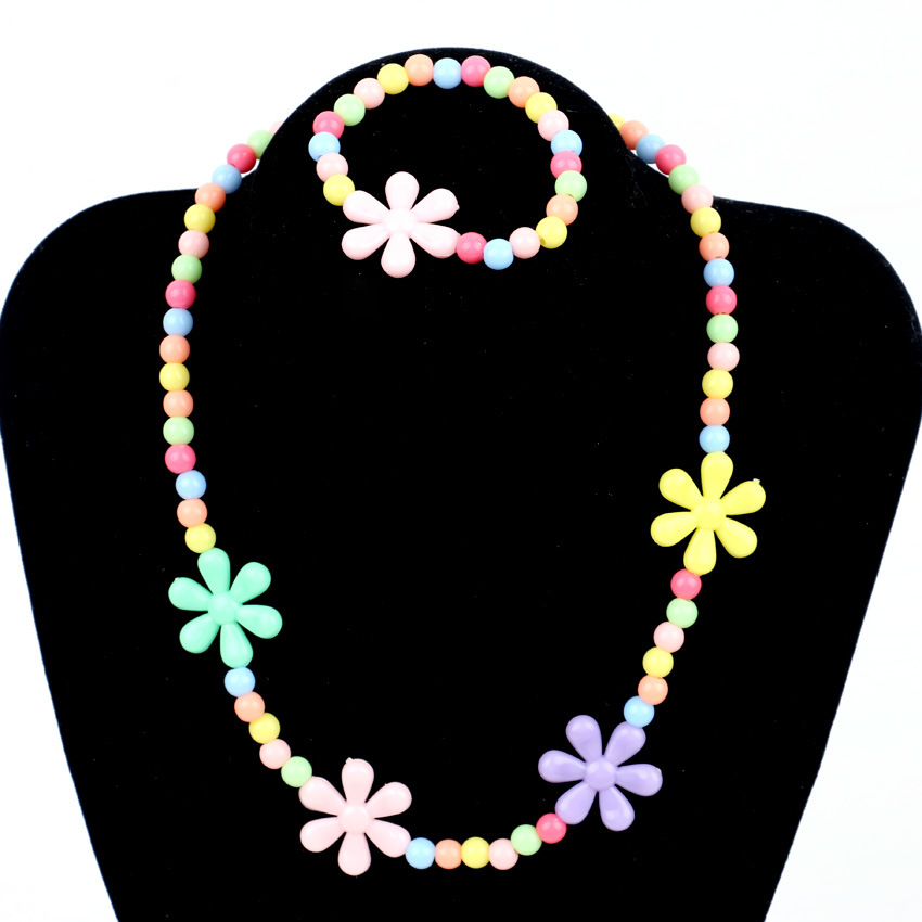 热卖儿童项链两件套装 春天款串珠花朵项链手链 小孩配饰批发