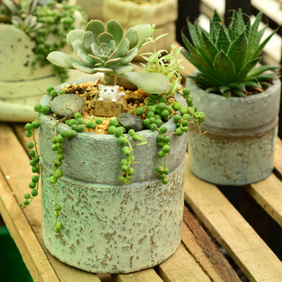 花盆 陶瓷 陶盆 陶土 迷你多肉小盆 粗陶复古 做旧 圆盆 阡陌 1