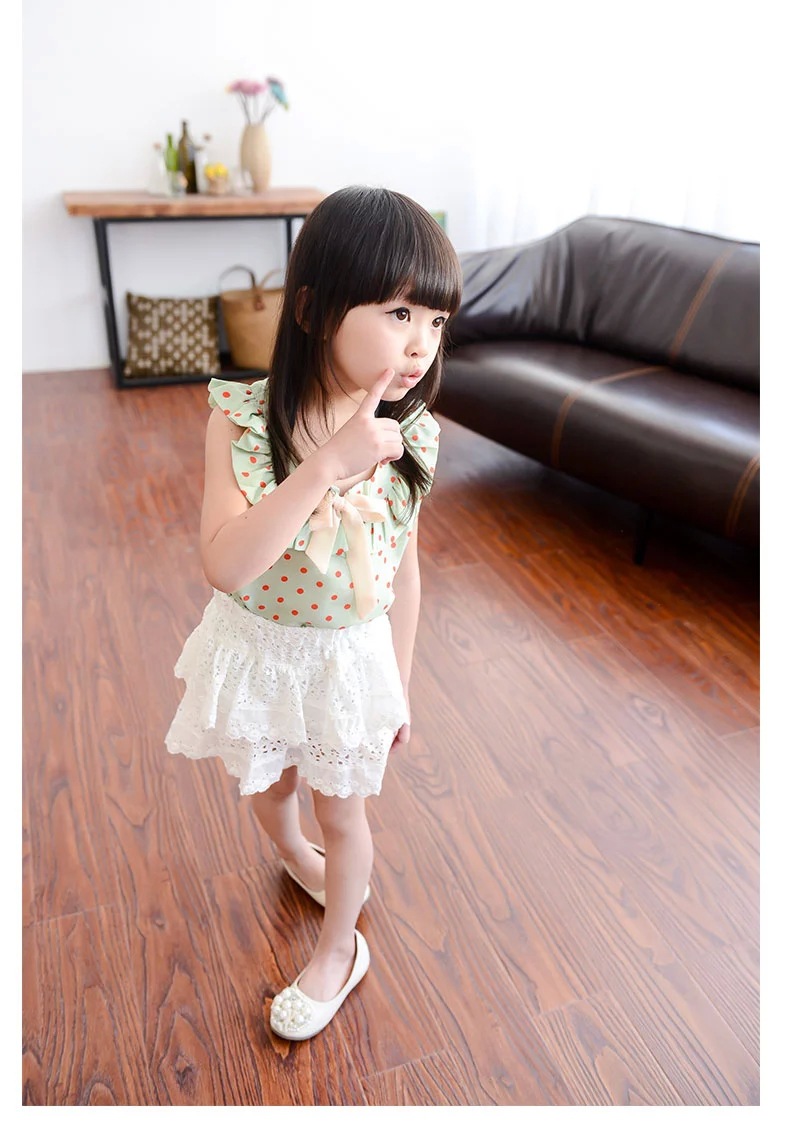 2015夏款童装 韩版女童裙裤套装 儿童雪纺波点背心t恤2-3-6岁宝宝