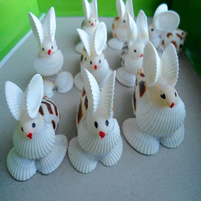 海南特色工艺品 海螺贝壳小动物 白色小兔子 贝壳摆件 地摊热卖