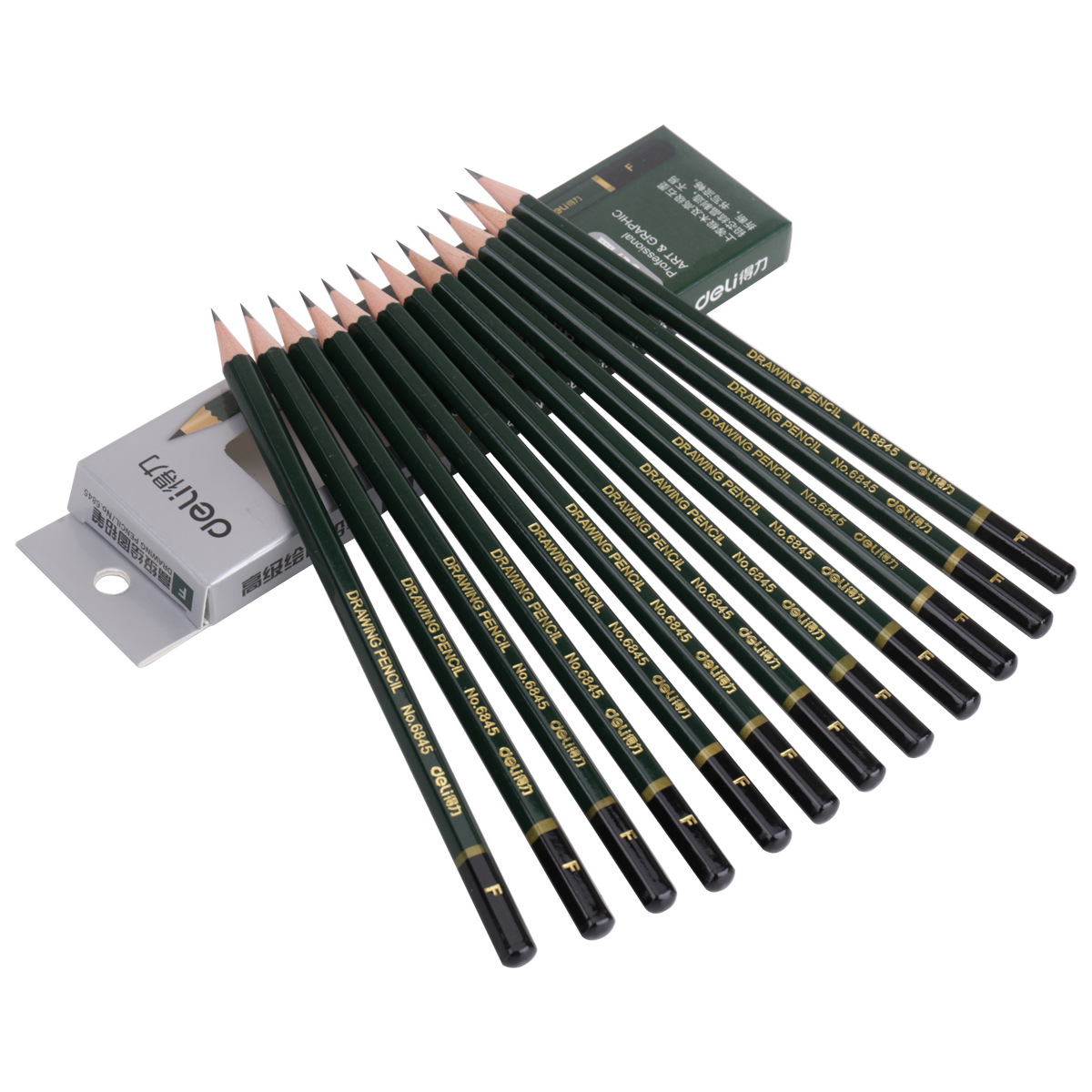 得力6845铅笔儿童小学生f铅笔高级绘图铅笔盒装铅笔不易断芯铅笔