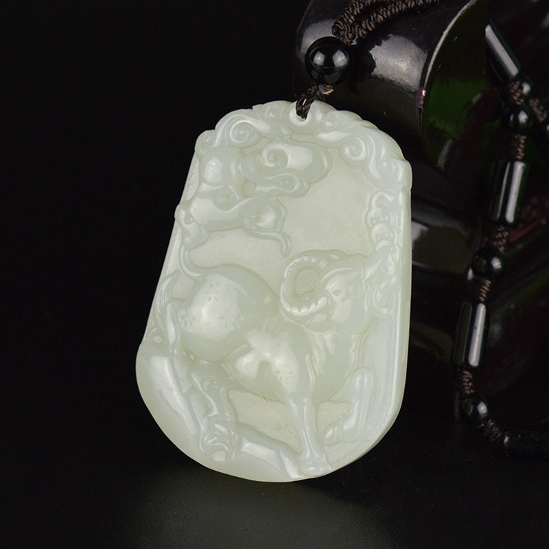玉协 天然和田玉生肖牛玉牌玉石吊坠 男女款玉佩挂件