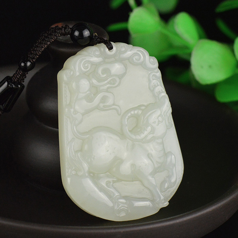 玉协 天然和田玉生肖牛玉牌玉石吊坠 男女款玉佩挂件