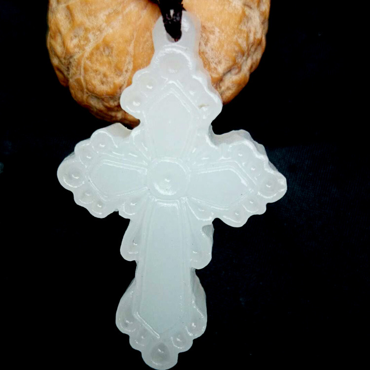 天然a货新疆羊脂级阿富汗白玉十字架吊坠 驱邪避祸 男女款玉挂件