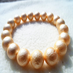 丽昂臻品 韩版高档10mm天然淡水土豪金贝壳磨砂珍珠手链 特价