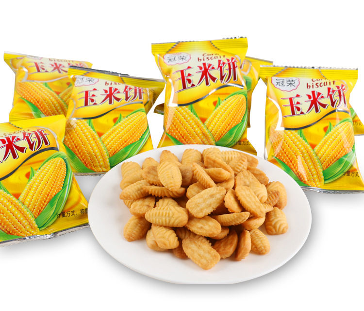 热卖 冠荣酥性玉米饼 袋装休闲食品 7.8斤/箱 饼干产地货源批发