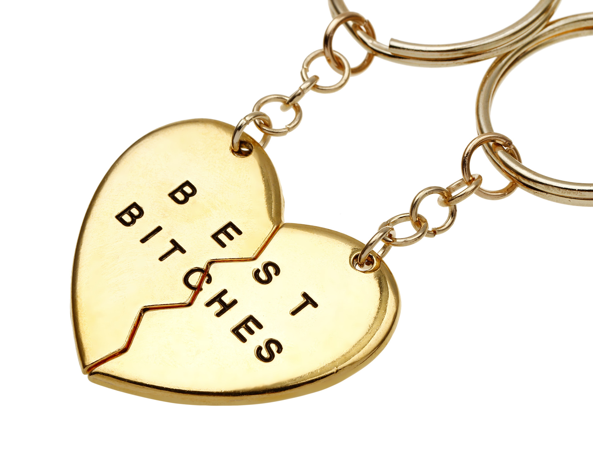 流行外贸分开的心吊坠;best bitches 18k金 情侣,闺蜜,钥匙扣