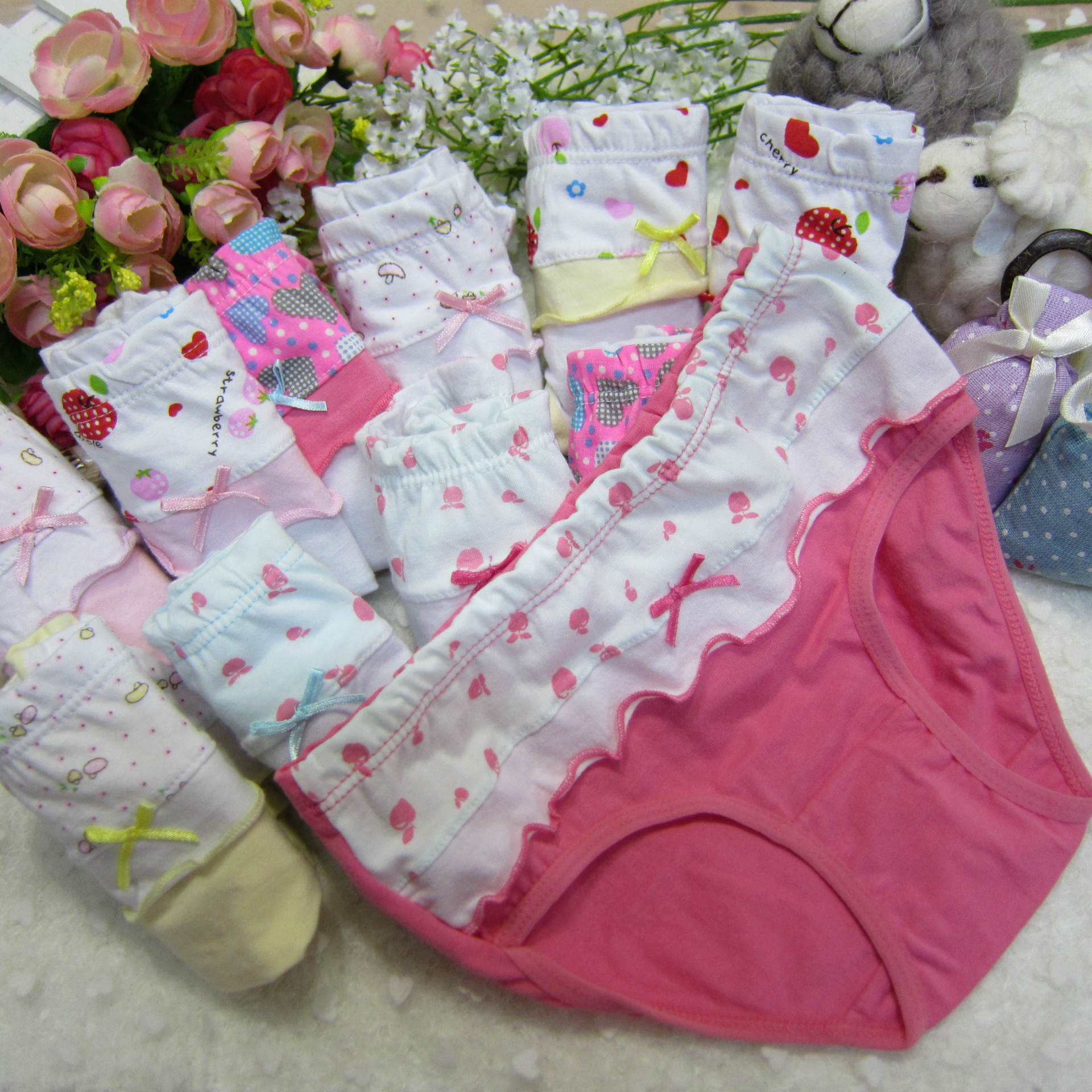 儿童内裤批发 女童花边三角裤 莱卡精梳棉内裤 蝴蝶结女孩内裤