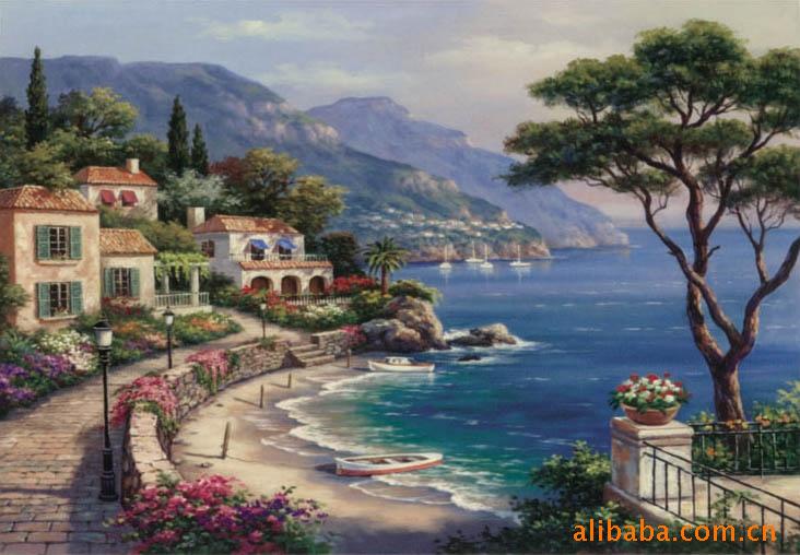 厂家小额批发【美舍丽绘】无框画装饰画 仿真油画,地中海风景fj